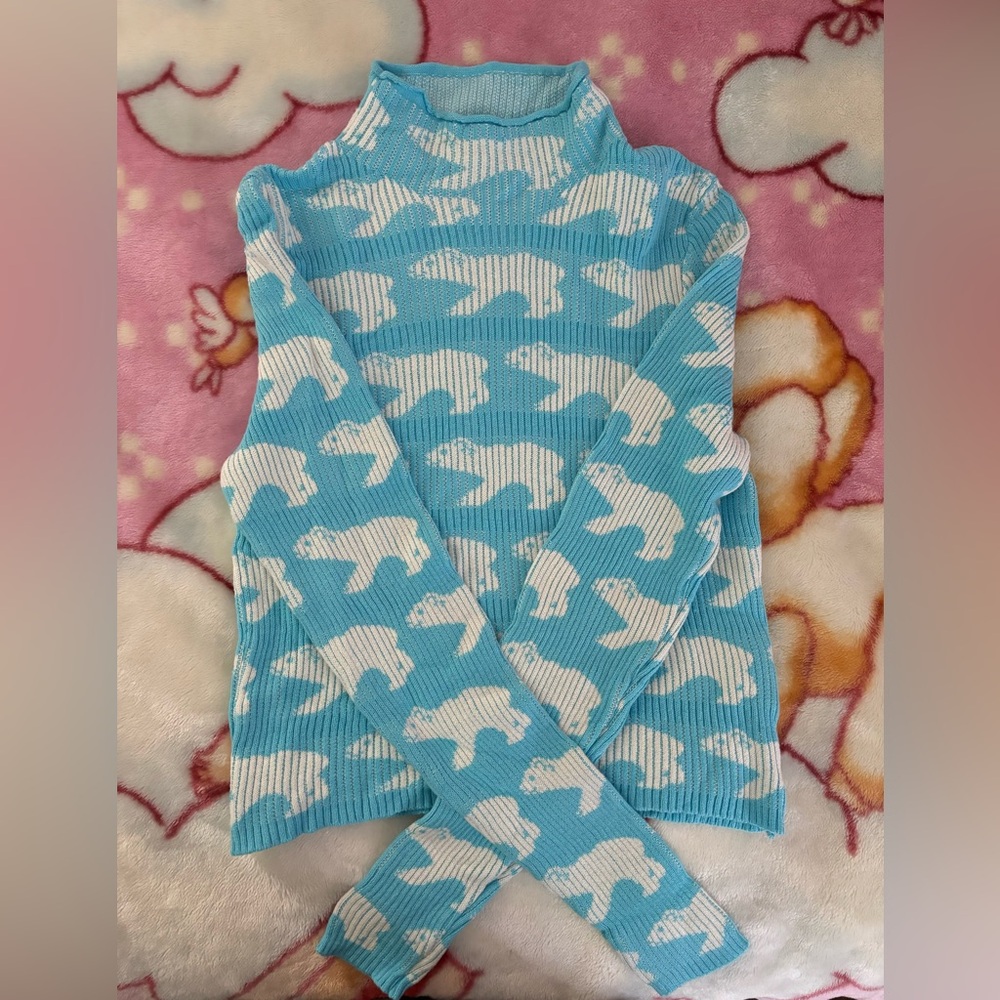 Urban Outfitters blue/white polar bear cropped sweater
